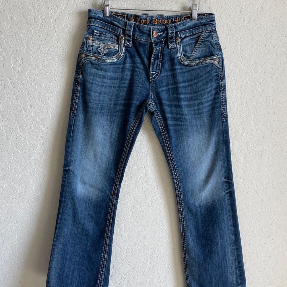 Rock Revival Blue Bootcut Jeans with Classic Fading